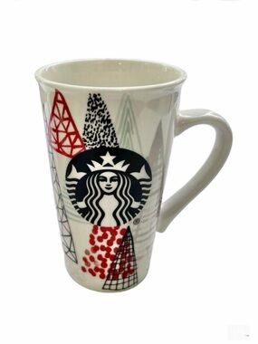 Starbucks Tall Holiday Trees Ceramic Coffee Mug 16oz. Mermaid Logo